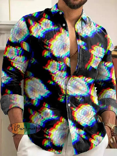 Gentleman Vintage Psychedelic Floral Art Print Long Sleeve Shirt Colorful / S