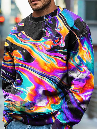 Gentleman’s Everyday Neon Fluid Art Print Crew Neck Pullover Sweatshirt Colorful / S