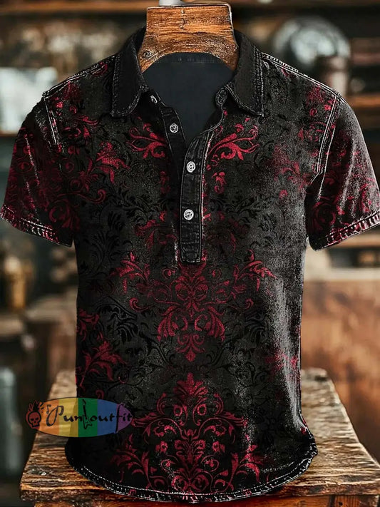 Gothic Floral Print Casual Polo Shirt As picture / S