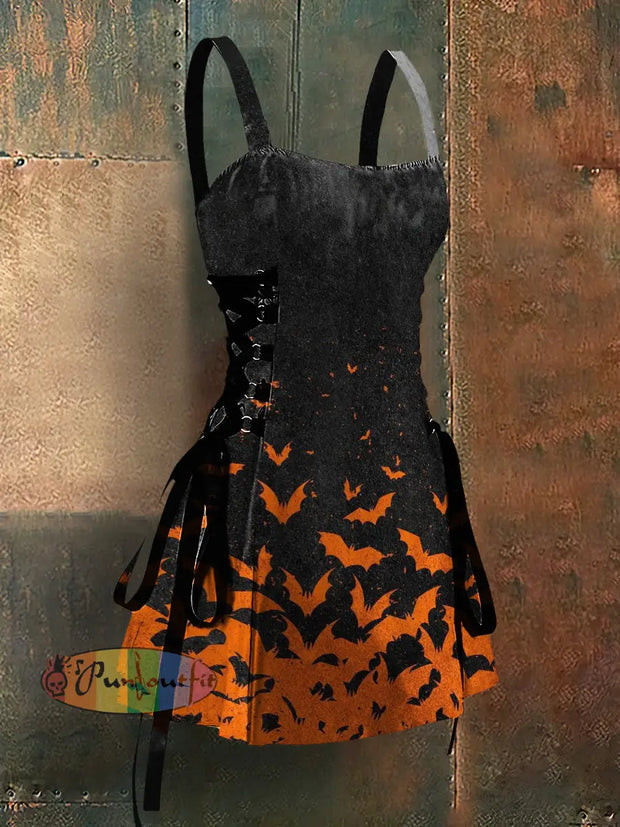 Gothic Style Bats Art Print Strappy Sleeveless Mini Dress Black / S