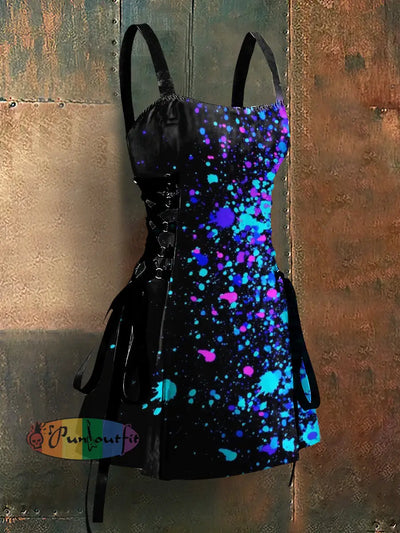 Gothic Style Colorful Polka-dots Print Strappy Sleeveless Mini Dress Colorful / S