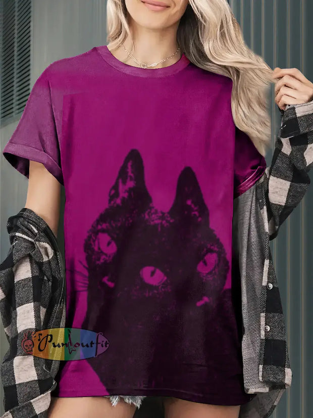 Gothic Style Monster Cat Funny Print Casual Short Sleeves T-Shirt Colorful / S