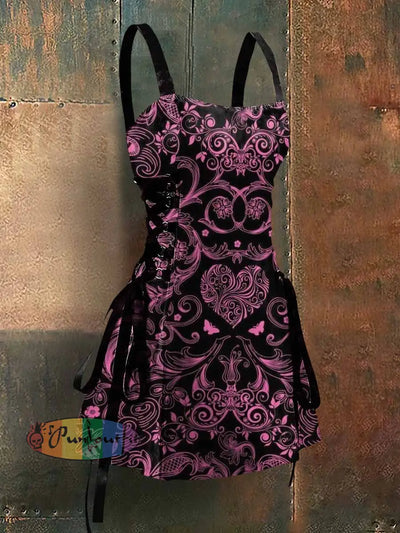 Gothic Style Valentine’s Day Art Print Strappy Sleeveless Mini Dress Colorful / S