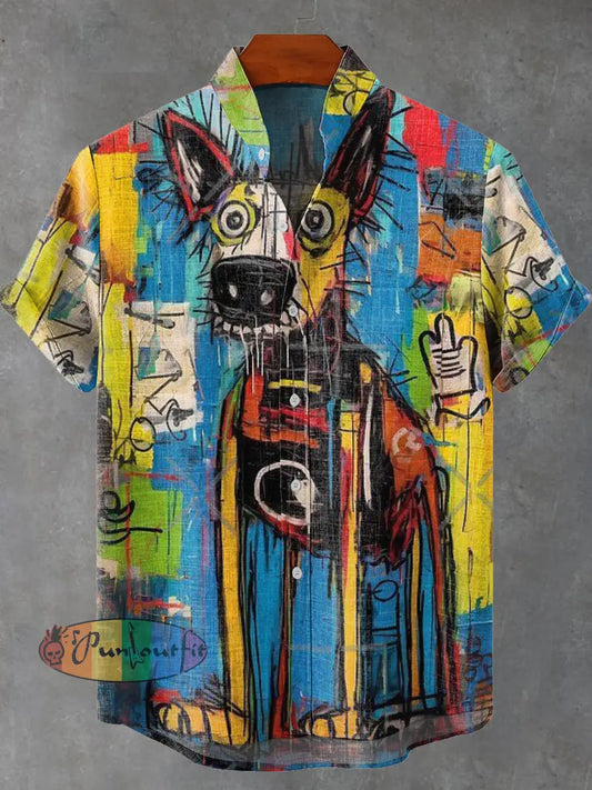 Graffiti Style Art Dog Decorative Pattern Casual 100% Cotton Shirt Multicolor / S NEW IN