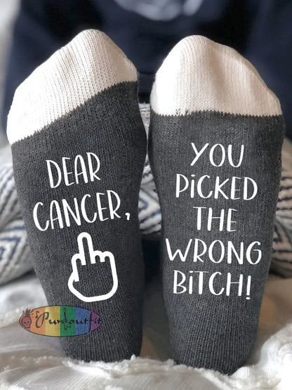 Hey cancer you picked the wrong bitch unisex socks Dark Gray / One
