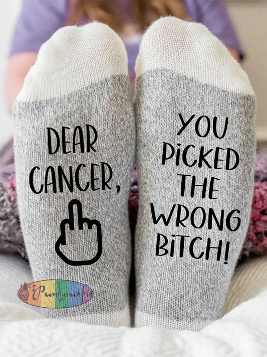 Hey cancer you picked the wrong bitch unisex socks Light Gray / ONE