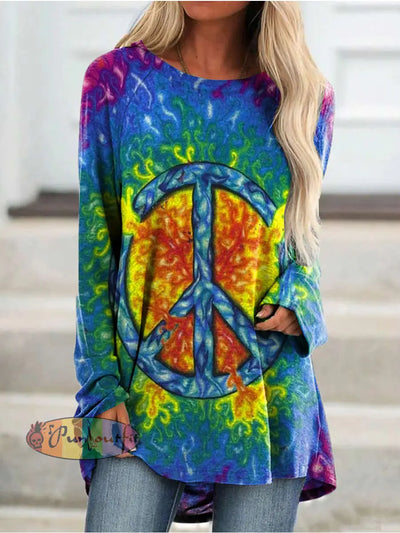 Hippie Art Crew Neck Long Sleeve Casual Tunic As Picture / S