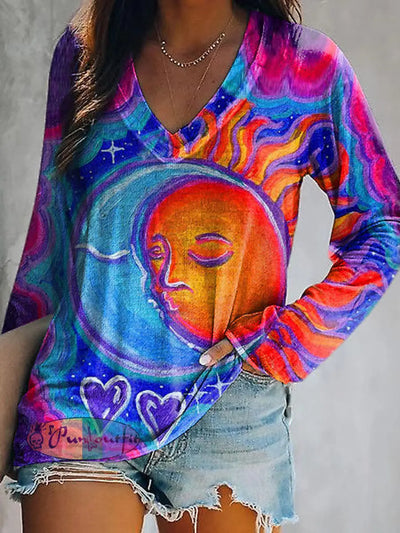 Hippie Art Love Peace Psychedelic Print Long Sleeve T-Shirt As Picture / S