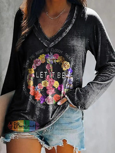 Hippie Art Love Peace Psychedelic Print Long Sleeve T-Shirt As Picture / S