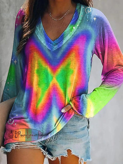 Hippie Butterfly Psychedelic Print Long Sleeve T-Shirt As Picture / S