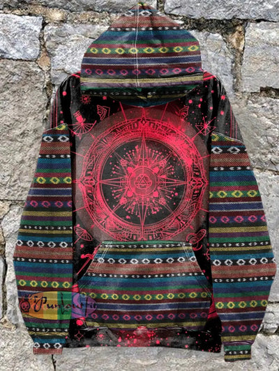 Hippie Fantasy Symbol Art Illustration Printed Casual Hooded Sweatshirt As Picture / S