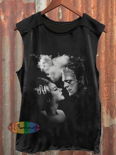 Horror Character Love Print Valentine Casual Crew Neck Vest Black / S