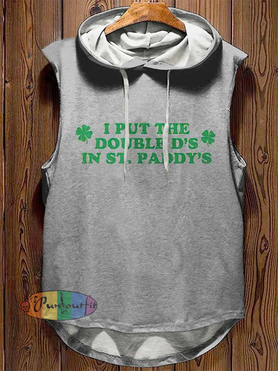 I Put The Doubleds In St.Paddy`s Print Casual Hooded Tank Top Gray / S