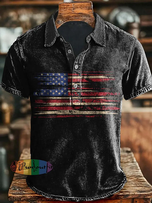Independence Day Flag Patriotic Print Casual Short Sleeve Polo Shirt As picture / S