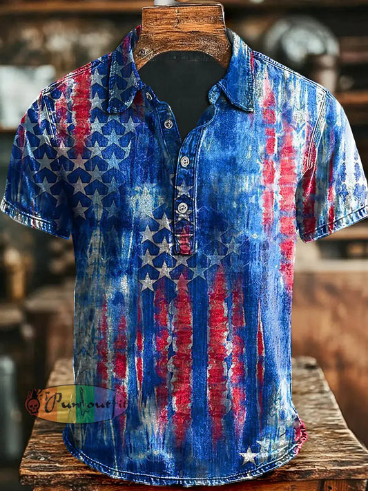 Independence Day Printed Casual Polo Shirt As picture / S