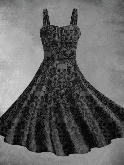 Vintage Skull Print Backless Dress