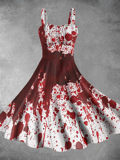 Vintage Halloween Blood Print Backless Dress