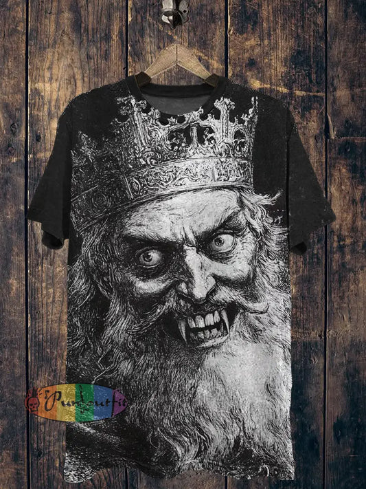 King Printed Vintage Fashion Loose Short Sleeve T-Shirt Black / S