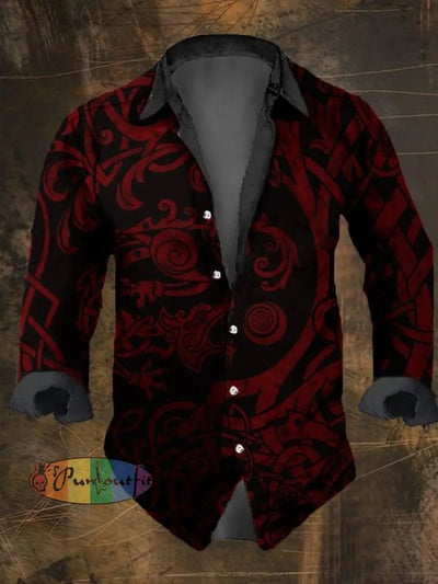 Men's Vintage Ethnic Viking Print Long Sleeve Shirt