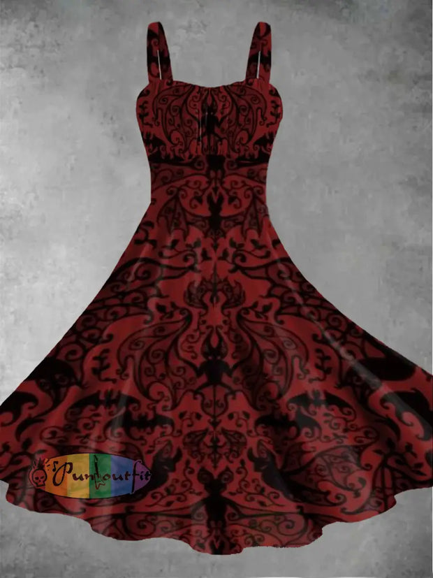 Ladies’ Sleeveless Artistic Printed Summer Dress Red / S