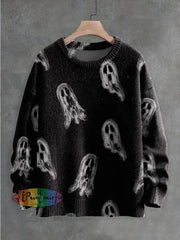 Little Ghosts Decorative Pattern Knit Pullover Sweater Multicolor / S Men\’S Clothing