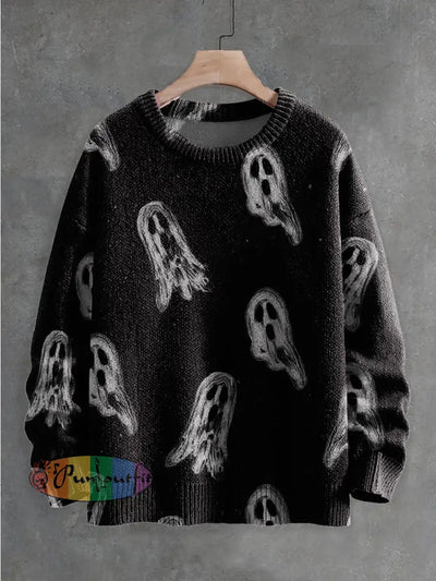 Little Ghosts Decorative Pattern Knit Pullover Sweater Multicolor / S Men\’S Clothing