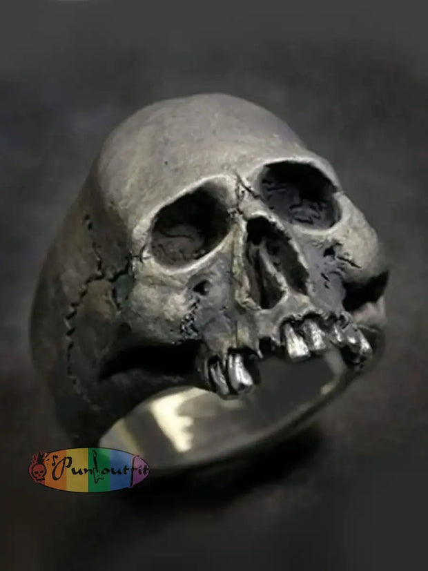 Male Punk Skull Finger Ring Antique Tin / 5 Acc