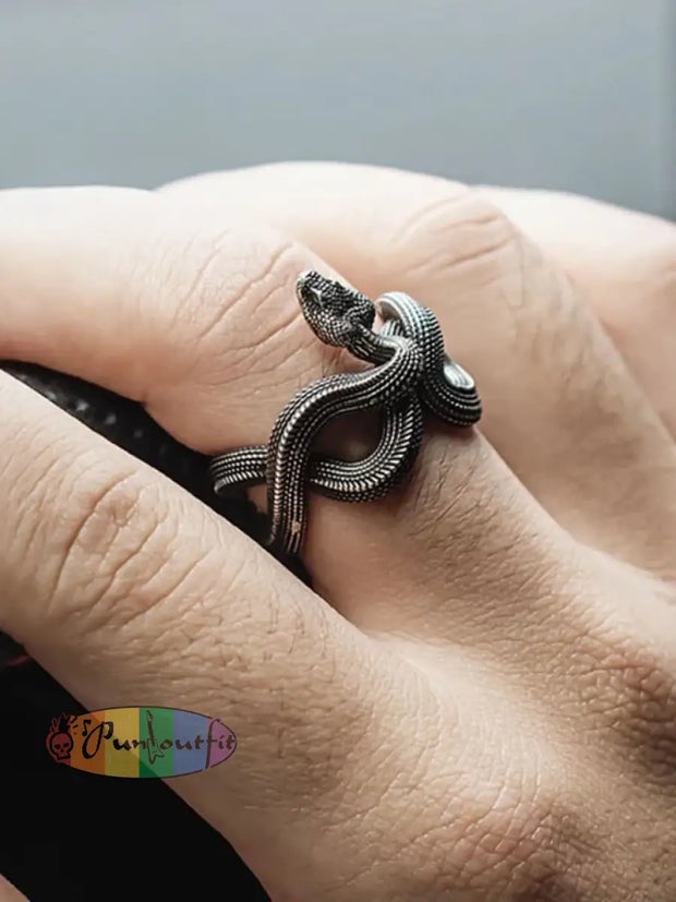 Male Punk Snake Three Dimensional Winding Finger Ring Acc