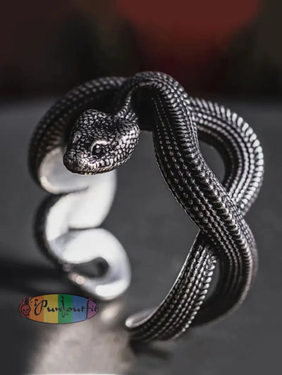 Male Punk Snake Three Dimensional Winding Finger Ring Black / One Size Acc