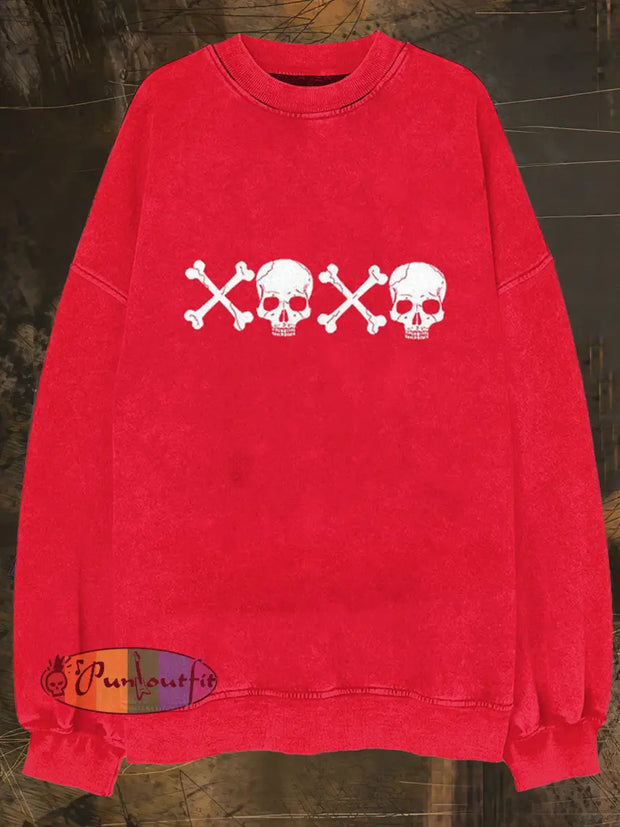 Man`s Skull Valentine Print Crew Neck Casual Sweatshirt Colorful / S