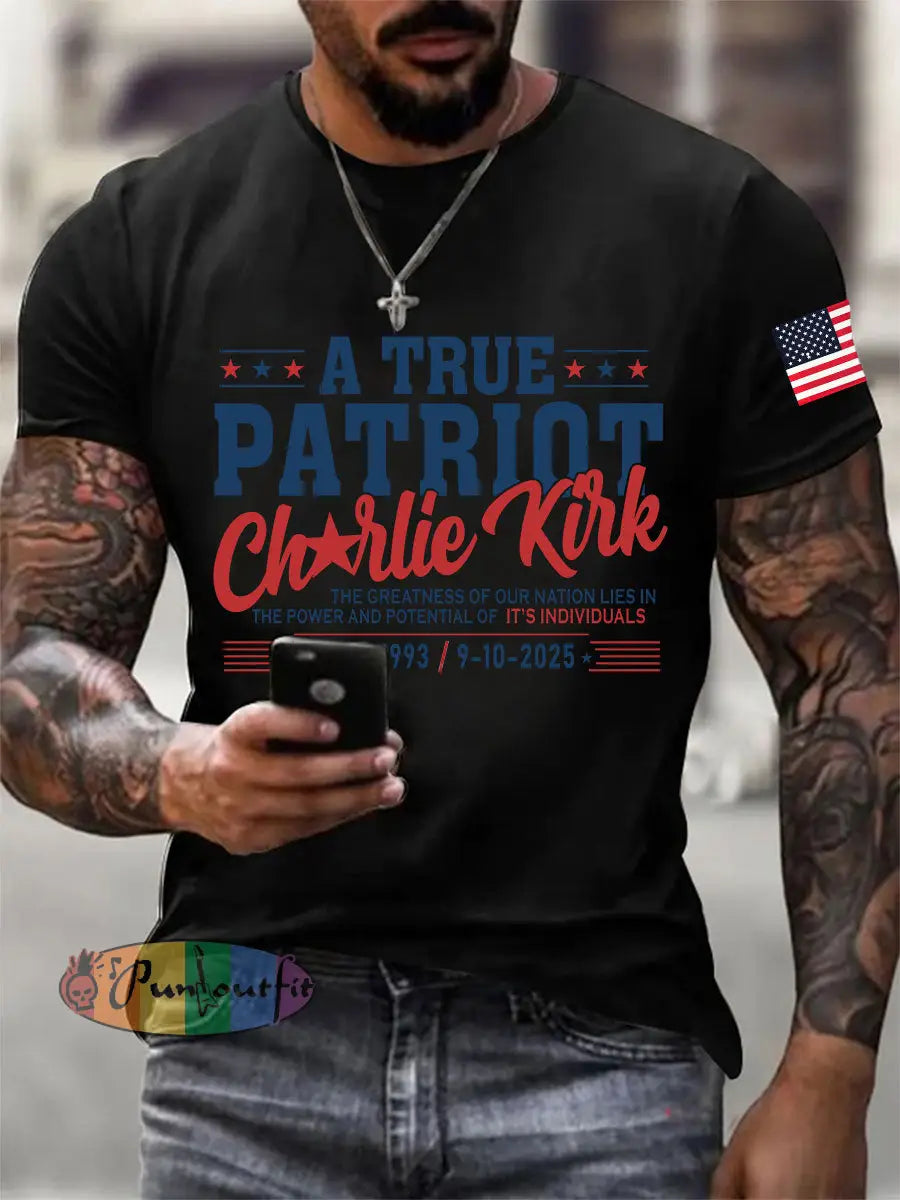 Men’s A True Patriot Printed Casual T-Shirt Black / S