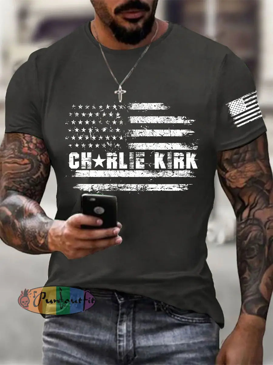 Men’s A True Patriot Printed Casual T-Shirt Dark Gray / S