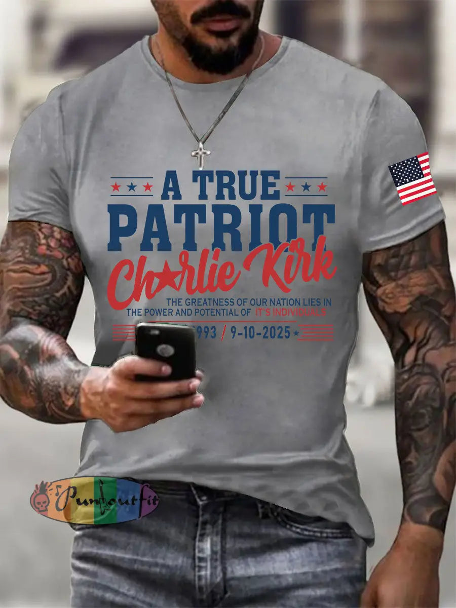 Men’s A True Patriot Printed Casual T-Shirt Light Gray / S