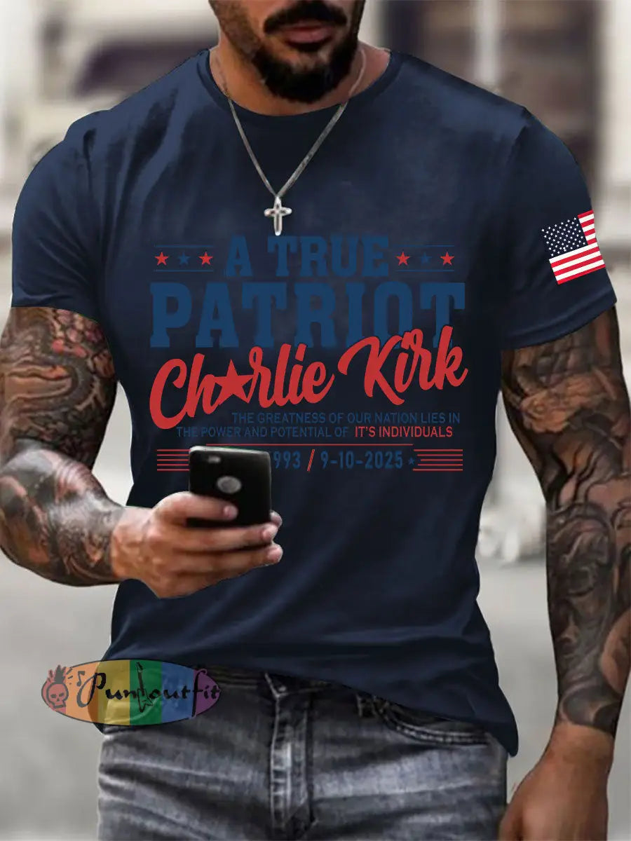 Men’s A True Patriot Printed Casual T-Shirt Navy Blue / S