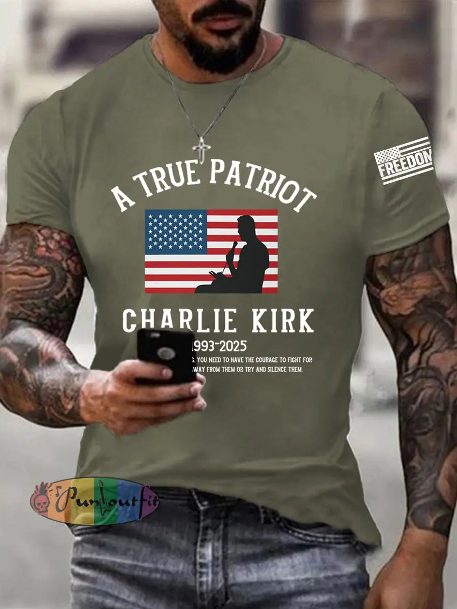 Men’s A True Patriot R.I.P Charlie Kirk Tee Army Green / S