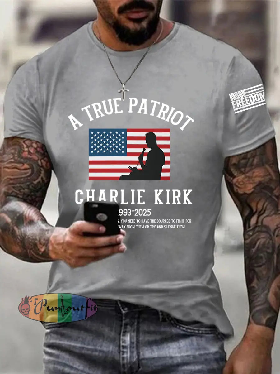 Men’s A True Patriot R.I.P Charlie Kirk Tee Light Gray / S