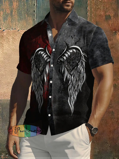 Men’s Abstract Angel Wings Print Casual Shirt Colorful / S