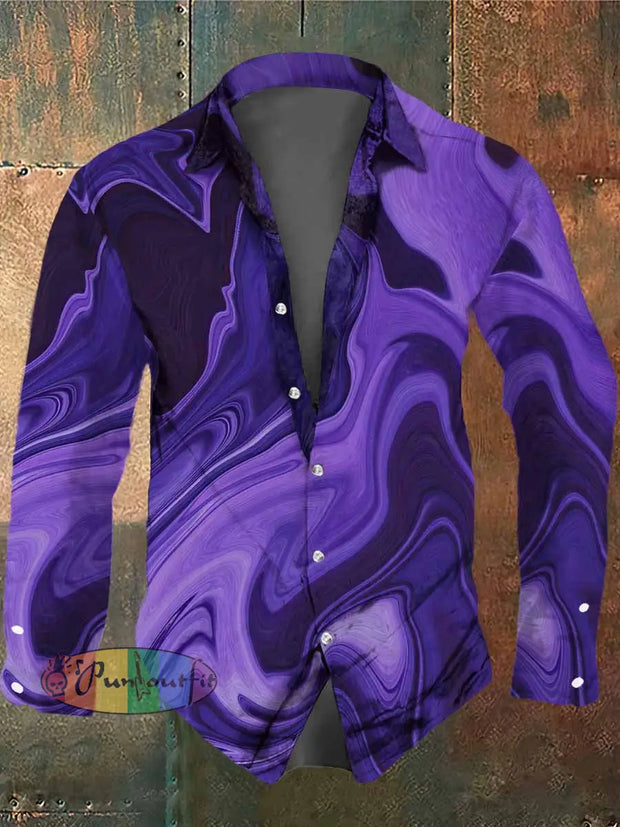 Men’s Abstract Aurora Halloween Print Casual Shirt Long Sleeve Colorful / S