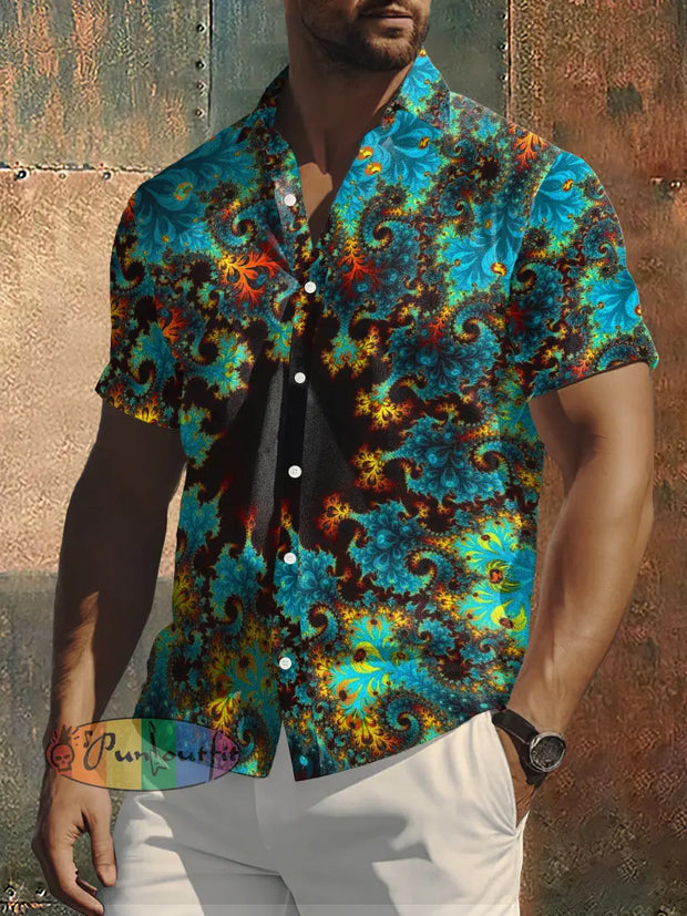 Men’s Abstract Bohemian Style Gradient Print Casual Shirt Colorful / S