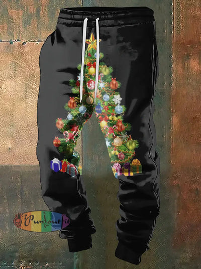 Men’s Abstract Christmas Tree Print Sweatpants Black / S