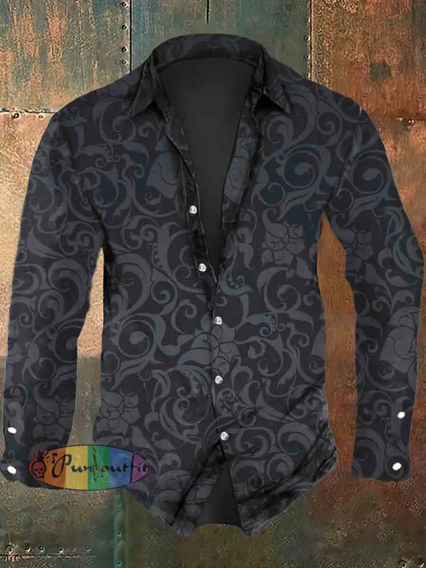 Men’s Abstract Floral Print Casual Long Sleeve Shirt As Picture / S