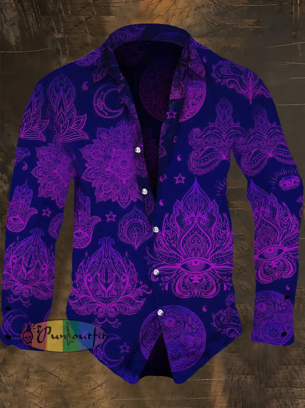 Men’s Abstract Graphic Print Casual Long Sleeve Shirt Purple / S