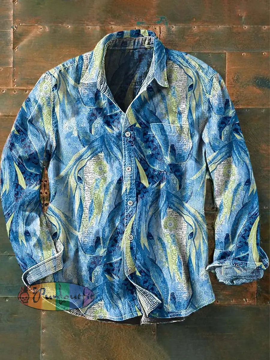Men’s Abstract Horse Print Casual Long Sleeve Shirt As picture / S