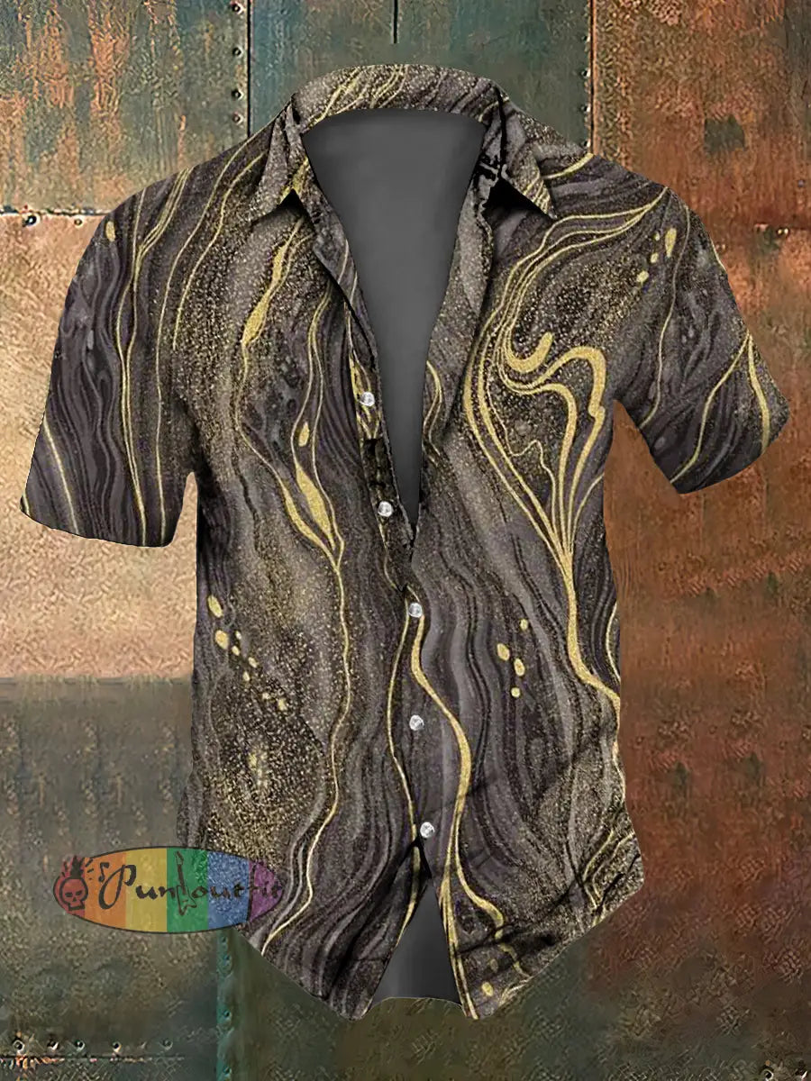 Men’s Abstract Print Casual Short Sleeved Shirt Brown / S