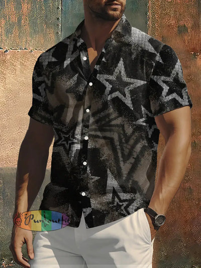 Men’s Abstract Star Print Casual Short Sleevve Shirt Colorful / S