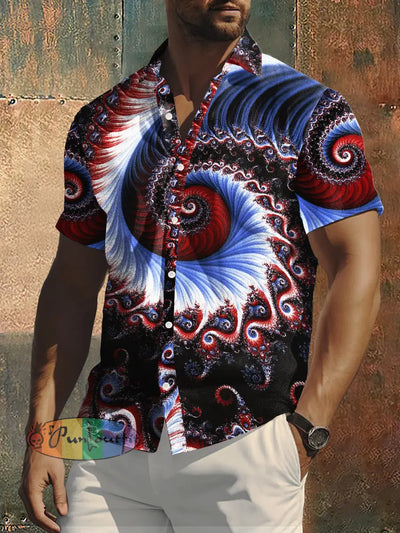 Men’s Abstract Tie-Dye Print Casual Short Sleevve Shirt Colorful / S