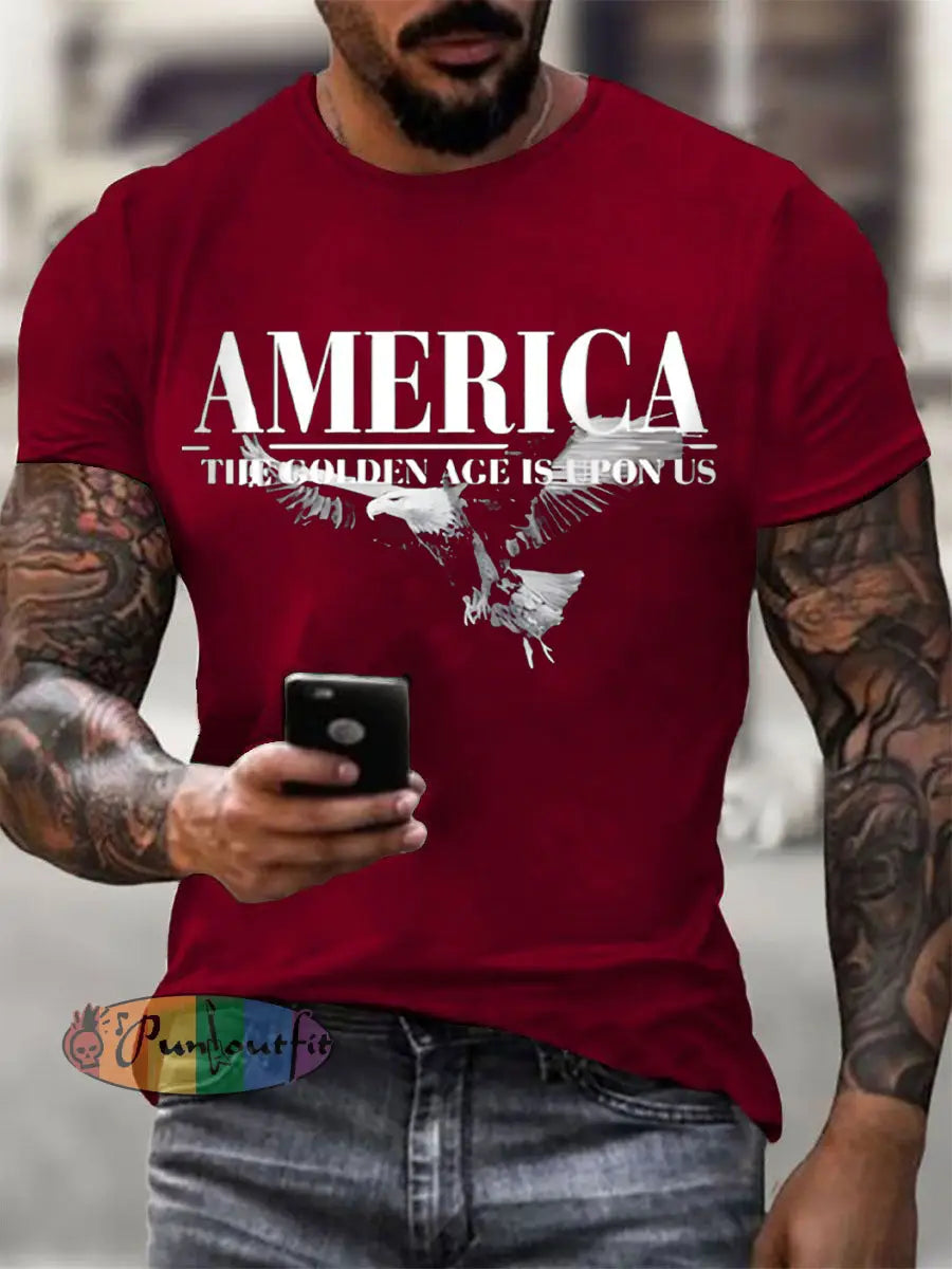 Men’s America The Golden Age Is Upon Us Print T-shirt Deep Red / S