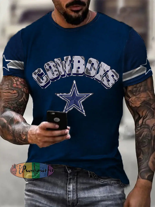 Men’s American Football Print Casual T-Shirt Navy Blue / S