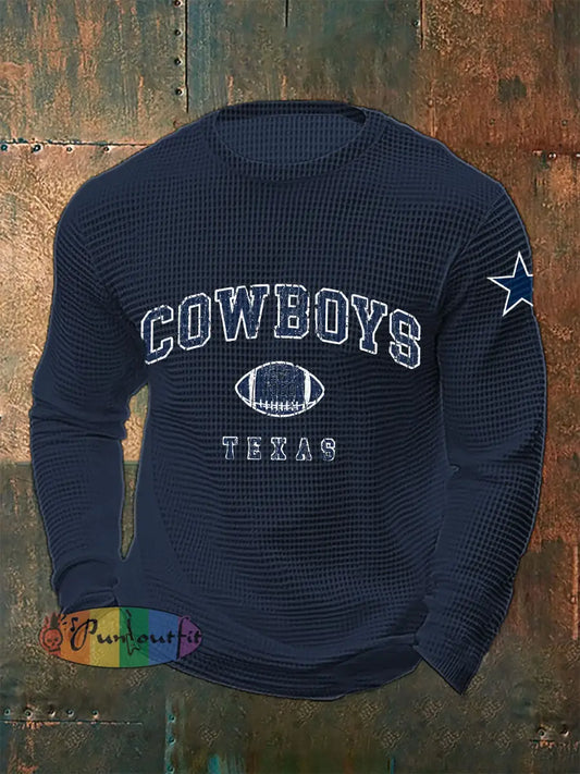 Men’s American Football Waffle Long Sleeve T shirt Navy Blue / S