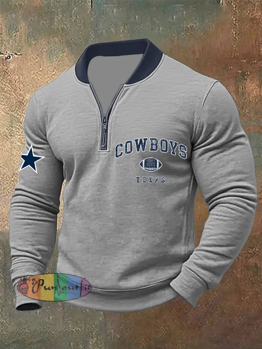 Men’s American Football Zipper Hoodie Gray / S